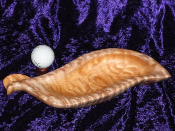 Beautiful grain and chatoyance in this Quilted Maple Leaf Bowl