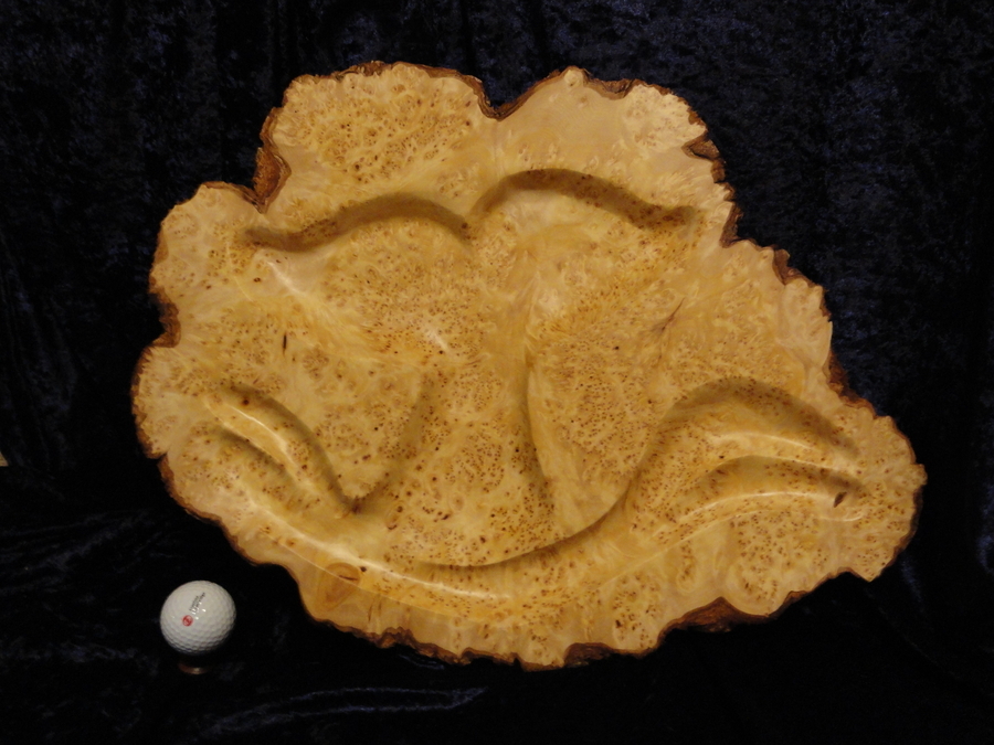 Relief Whale Tail in Birdseye Yellow Cedar Slab (SOLD)