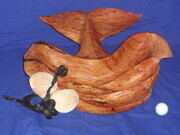 Whale Tail Sculpture with Sea Shells & Kelp - Red Cedar