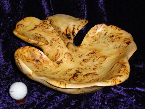 Yellow Cedar Burl Whale Tail Bowl with bark inclusions